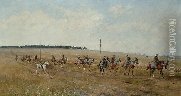 Bedford Cottage String At Exercise In Warren Hill, Newmarket Oil Painting - Henry Frederick Lucas-Lucas
