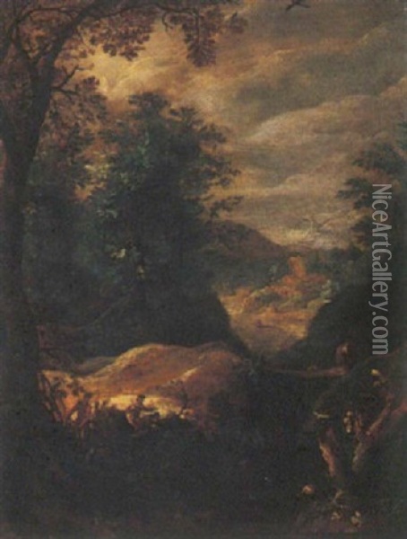 Paesaggio Con Cacciatori In Riva Ad Un Ruscello Oil Painting - Paul Bril
