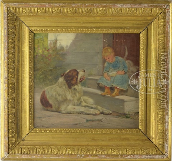 Portrait Of A Child And A Saint Bernard Oil Painting - John Henry Dolph
