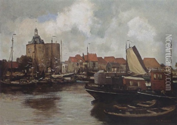 The Harbour Of Enkhuizen With The Drommedaris Oil Painting - Willem George Frederik Jansen