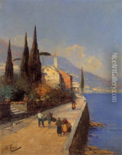 Uferpromenade Am Comer See Oil Painting - Georg Fischhof