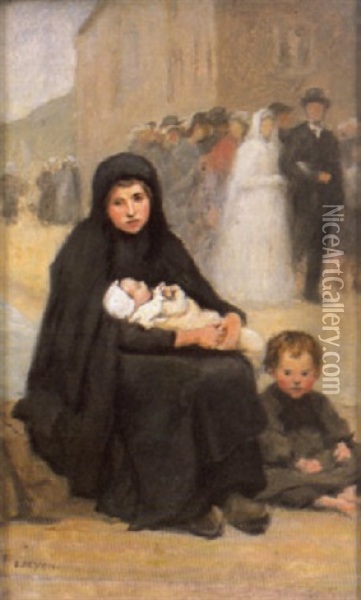 Mere Et Enfant, La Sortie De L'eglise Oil Painting - Jacques Eugene Feyen