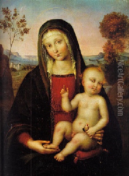 The Madonna And Child In A Landscape Oil Painting - Francesco Francia