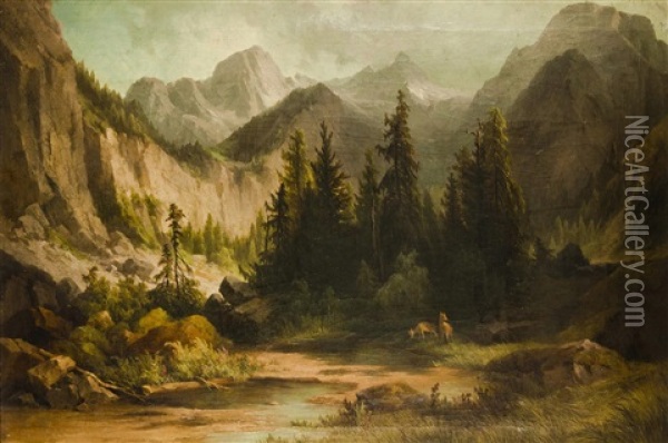 Alpenlandschaft Oil Painting - Georg Geyer