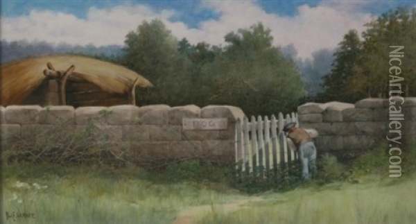 Boy At A Fence Oil Painting - Paul Harney Jr.