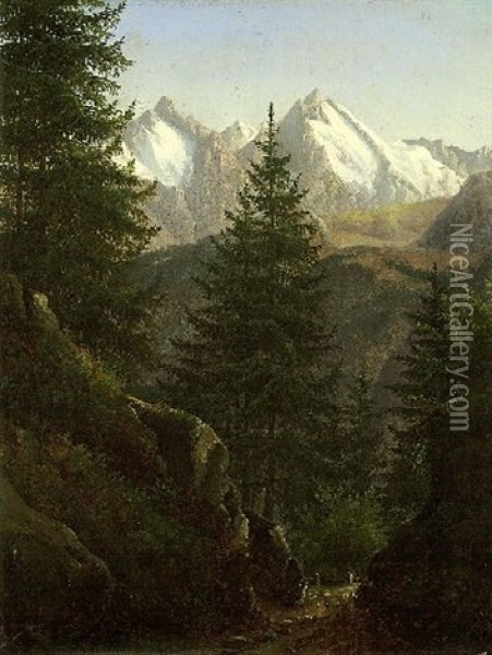 Verschneite Berggipfel Oil Painting - Karl Christian Sparmann