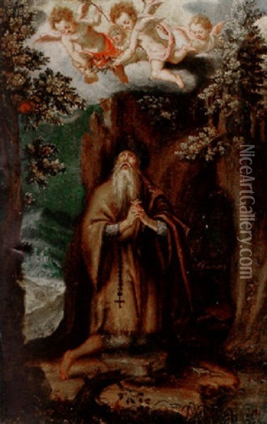 A Hermit Saint Attended By Angels Oil Painting - Girolamo Muziano