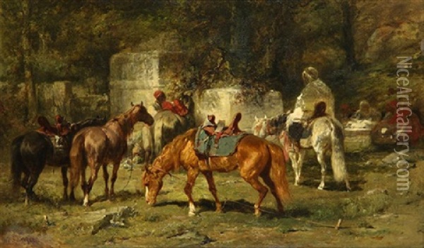 Orientalist Horseman Oil Painting - Adolf Schreyer