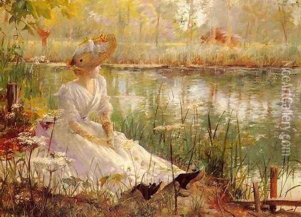 A Beauty By A River Oil Painting - Charles James Theriat