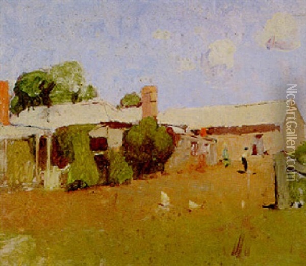 Country Farm Yard Oil Painting - William Dunn Knox