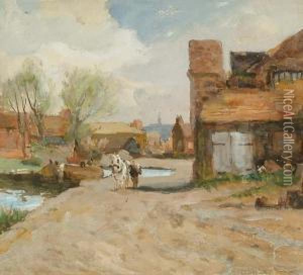 Walking Down A Rural Lane Oil Painting - Albert Ernest Bottomley