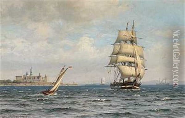 Sejlskibe I Sundet Ud For Kronborg Oil Painting - Vilhelm Karl Ferdinand Arnesen