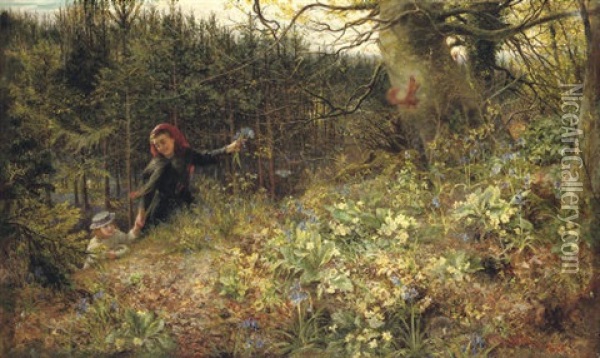 A Woodland Ramble Oil Painting - Charles James Lewis