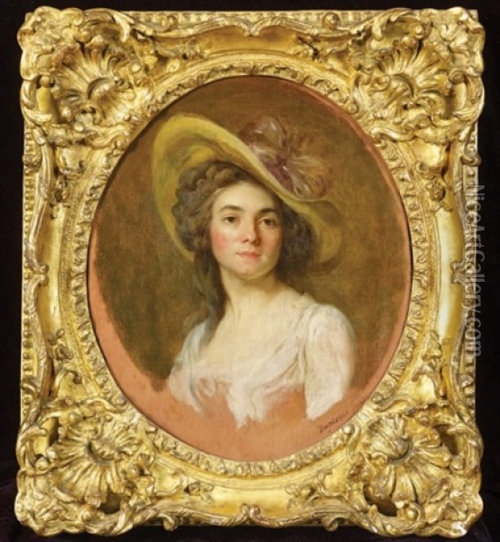 Portrait De Jeune Femme Au Chapeau Oil Painting - Joseph-Siffred Duplessis
