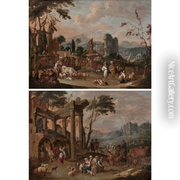 Ruines Antiques Animees De Personnages Oil Painting - Peeter van Bredael