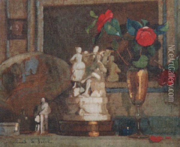 Composition Fleurs, Sujet Blanc Et Eventail Oil Painting - Lucien Victor Guirand De Scevola