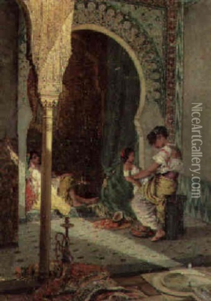 In The Harem Oil Painting - Marc Alfred Chataud
