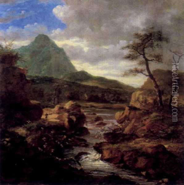 Gebirgslandschaft Mit Einem Sturzbach Oil Painting - Jacob Van Ruisdael