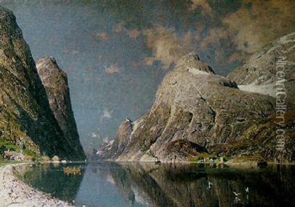 Fjord En Norvege Oil Painting - Adelsteen Normann