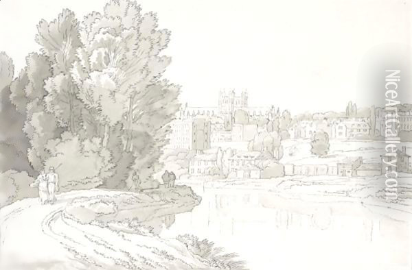 Exeter Cathedral From The Haven Bank Oil Painting - John White Abbott