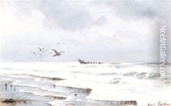 Kystparti Med Braending Og Skibsvrag Oil Painting - Carl Ludvig Thilson Locher