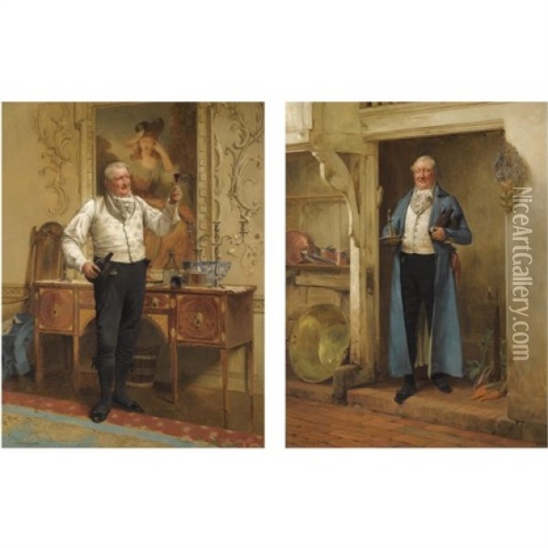 His Favourite Bin (+ The Butler's Glass; 2 Works) Oil Painting - Walter Dendy Sadler