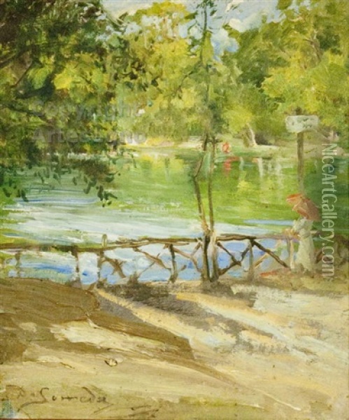 Laghetto In Un Parco Oil Painting - Domenico Someda