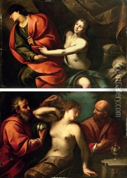 Joseph And Potiphar's Wife (+ Susanna And The Elders; Pair) Oil Painting - Carlo Francesco Nuvolone