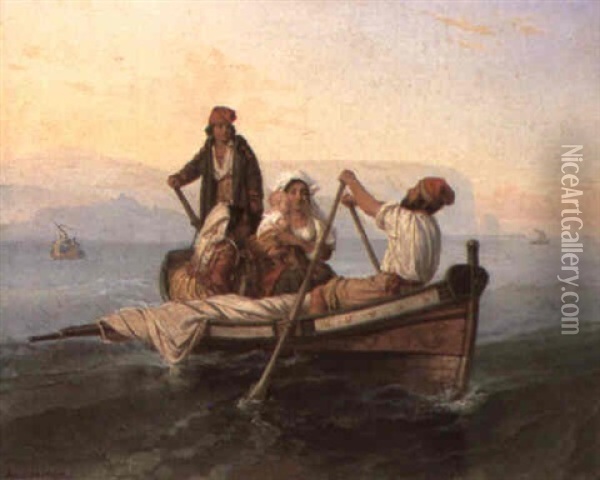 Fisherman's Family Oil Painting - Julius Friedrich Anton Schrader