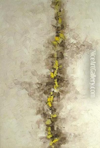 Untitled Abstract In Brown , Yellow And White Oil Painting - Derek Middleton