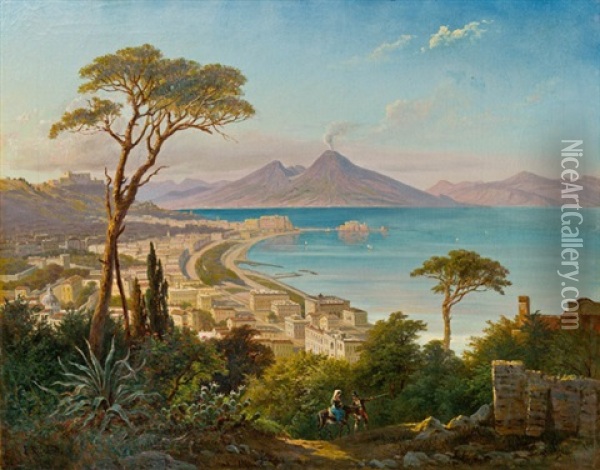 Blick Auf Die Bucht Von Neapel Mit Dem Vesuv Im Hintergrund Oil Painting - Franz Reinhold