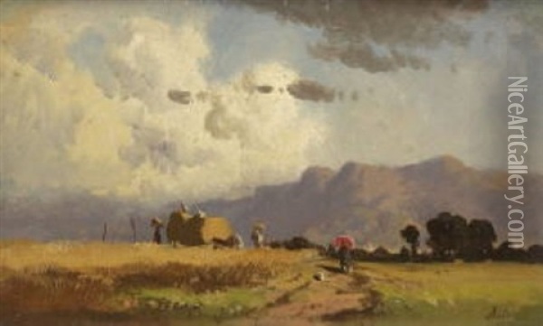 Kornernte Im Voralpenland Oil Painting - Adolf Heinrich Lier