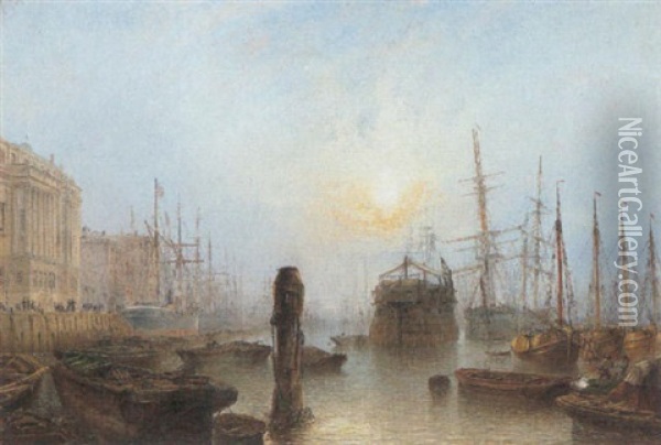 A Busy Port Oil Painting - Claude T. Stanfield Moore