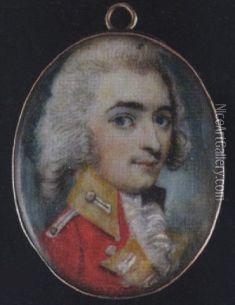An Officer, Wearing Red Uniform With Yellow Facings And Frilled White Cravat Oil Painting - Richard Bull