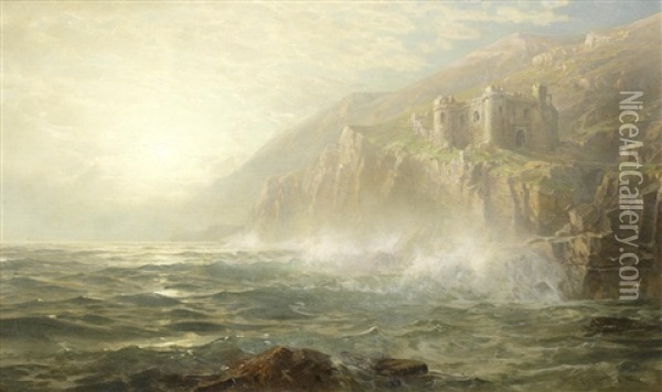Castle On The Cornish Coast Oil Painting - William Trost Richards
