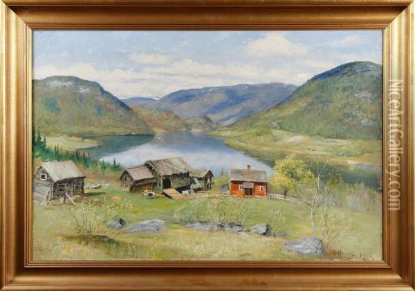 Norrlandsktlandskap Med Gardsidyll Oil Painting - Olof Hermelin