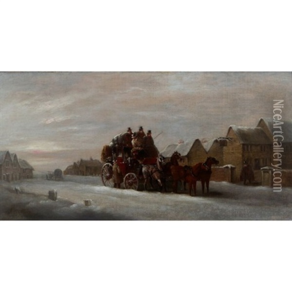 Mail Coach In Winter Oil Painting - John Charles Maggs