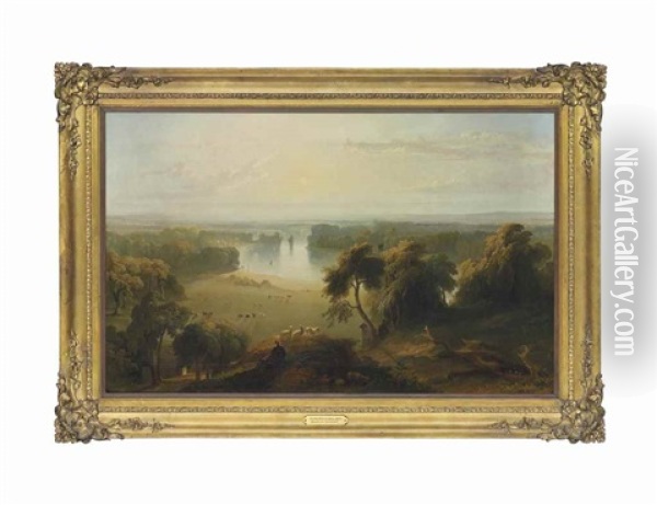 View Of The Thames, From Richmond Hill, Towards Ham Oil Painting - James Poole
