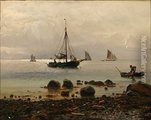 Coastal Scene With A Sailing Ship On Its Way Ashore Oil Painting - Holger Luebbers