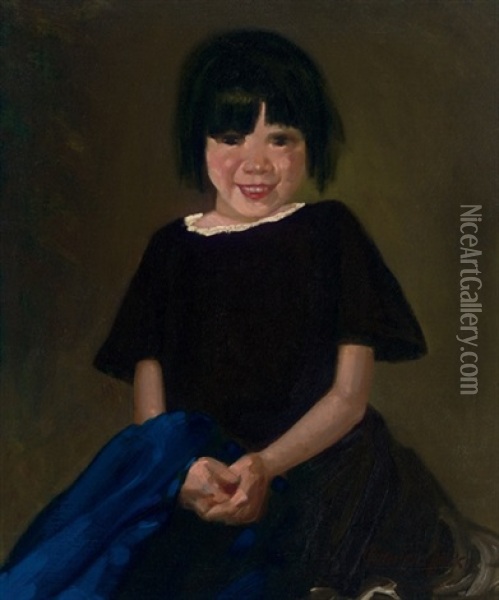 Portrait Of A Girl In Black Oil Painting - George Benjamin Luks