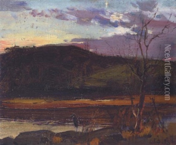 Sunset With Heron Oil Painting - Peleg Franklin Brownell