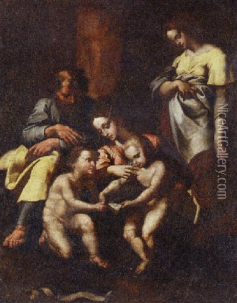 The Holy Family Oil Painting - Giulio Romano