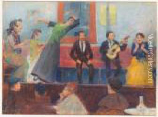 Cafe Cantante (scene From The Imperial Cafe, Madrid) Oil Painting - Dario de Regoyos y Valdes