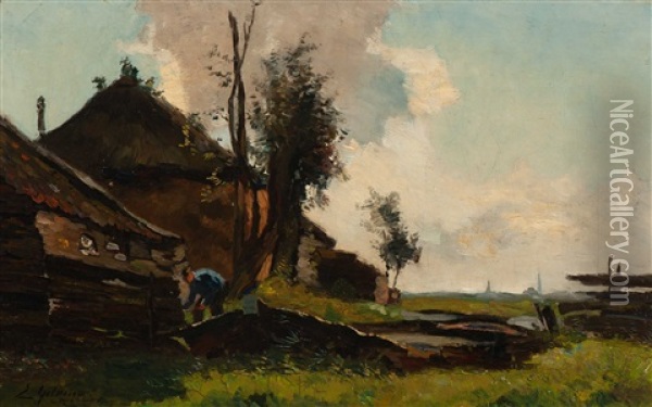 Farm In A Polder Landscape Oil Painting - Egnatius Ydema