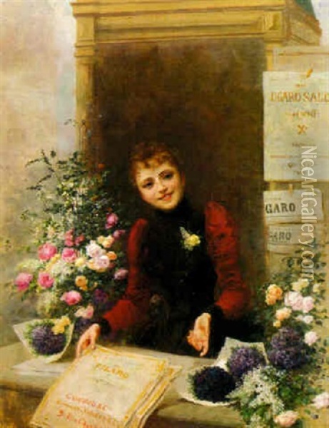 La Marchande De Fleurs Oil Painting - Charles Edouard Edmond Delort