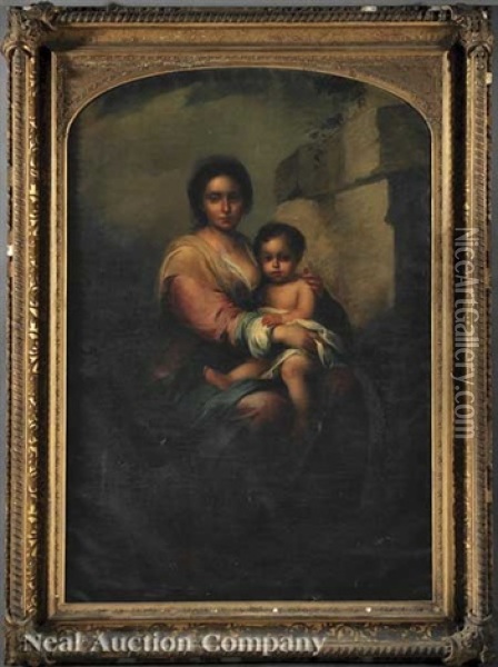 Madonna And Child (in The Style Of Bartoleme Murillo) Oil Painting - John Rathbone