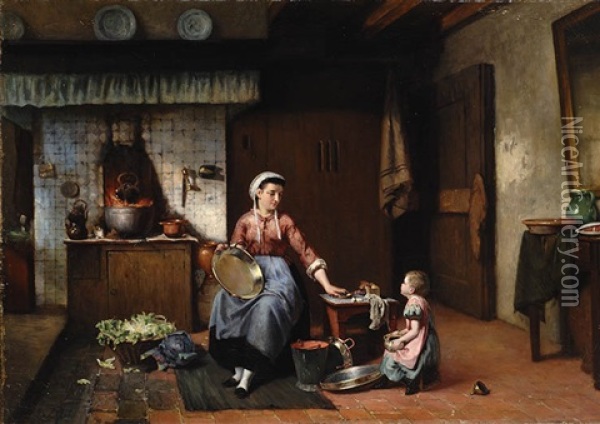 In The Kitchen Oil Painting - Sipke (Cornelis) Kool