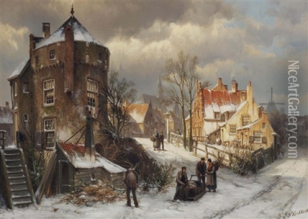 A Winter's Day In Alkmaar Oil Painting - Willem Koekkoek