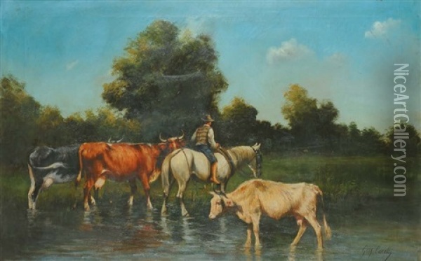 Paesaggio Con Armenti Oil Painting - Consalvo Carelli