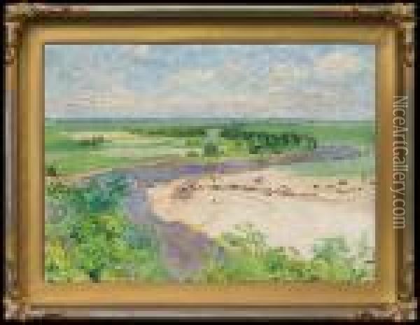 River Landscape Oil Painting - Jozef Mehoffer